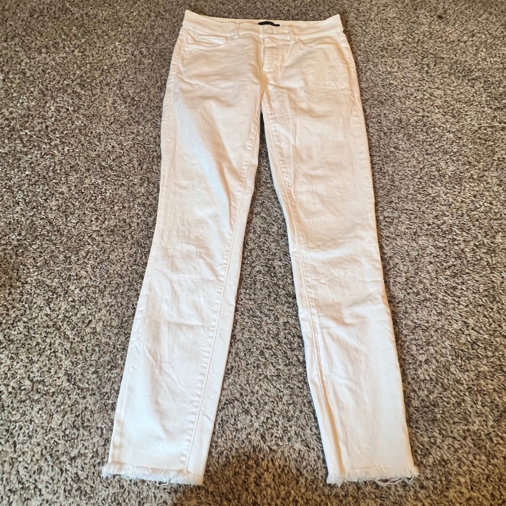 Ann‎ Taylor The Skinny Crop Jeans White Raw Hem Stretch Denim Pants 2T 529169